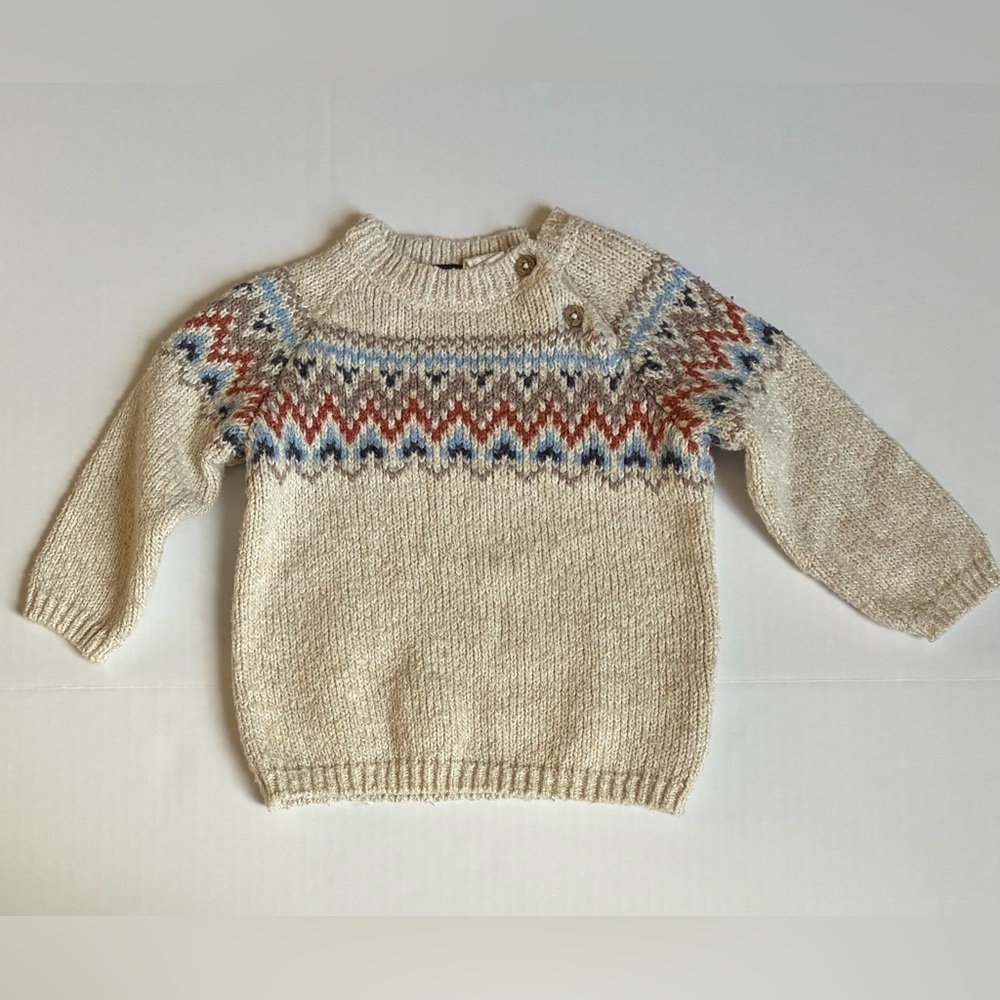 H&M Cream Knit Sweater with Colorful Stripes 12M